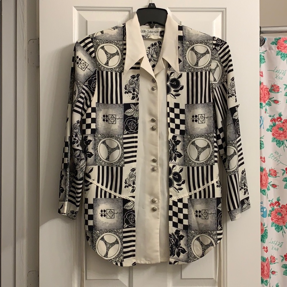 Black and White Decorated Checkered Top